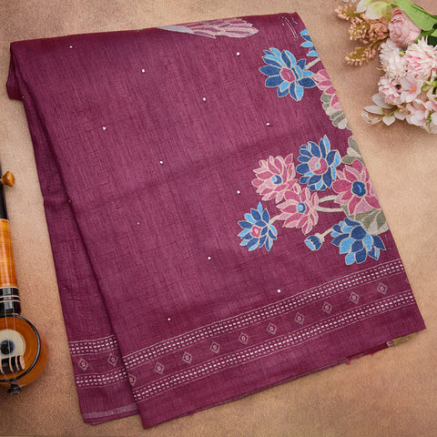 Onion Pink Semi-Silk Printed Saree