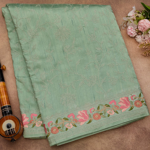 Sea Green Semi Tussar Silk Saree