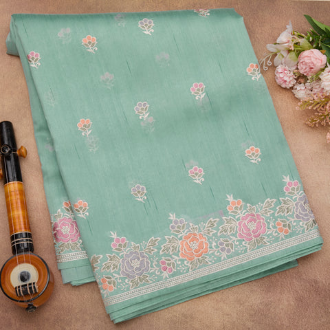 Teal Blue Semi Tussar Silk Saree