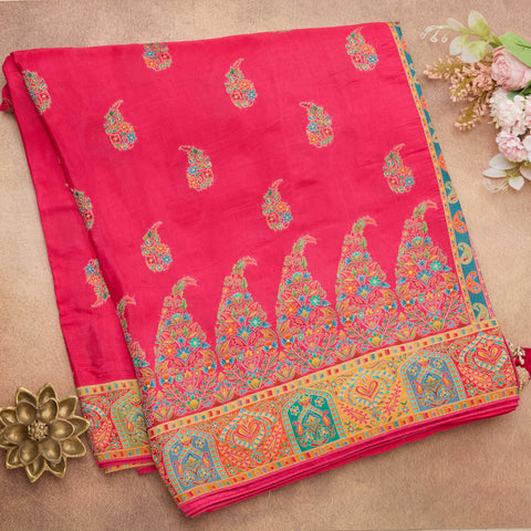 Rani Pink Kashmiri Silk Saree