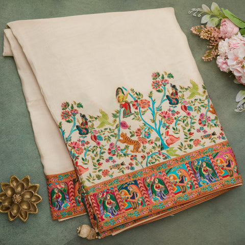 Off-White Kashmiri Saree