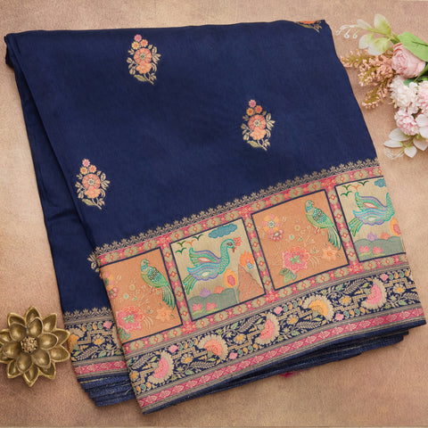 Navy Blue Kashmiri Saree