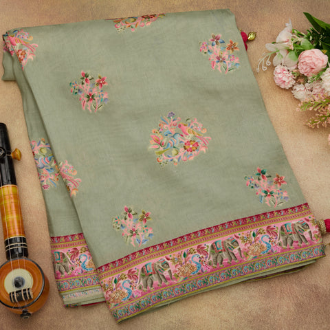 Dark Pista Green Kashmiri Silk Saree