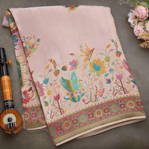 Peach Pashmina Tissue Silk Saree