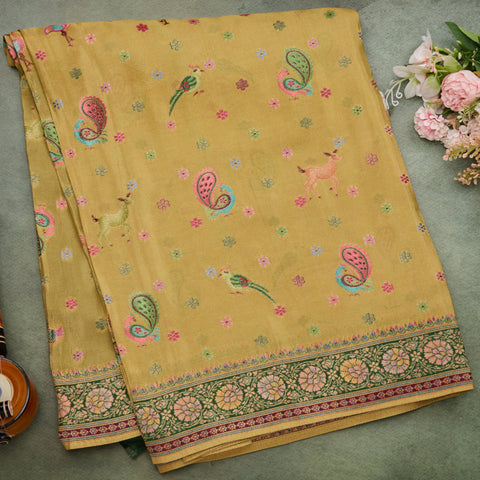 Lemon Yellow Kashmiri Silk Saree
