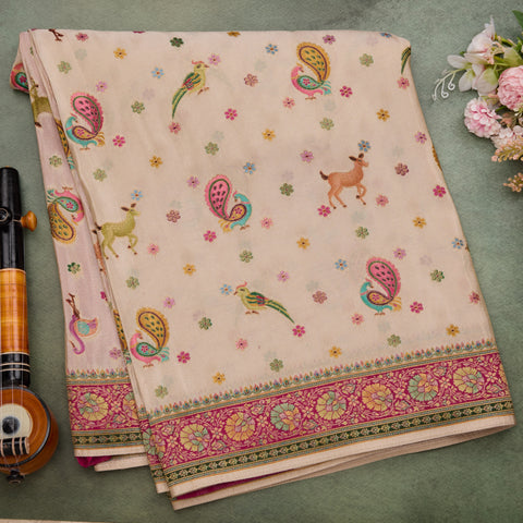 Off White Kashmiri Silk Saree
