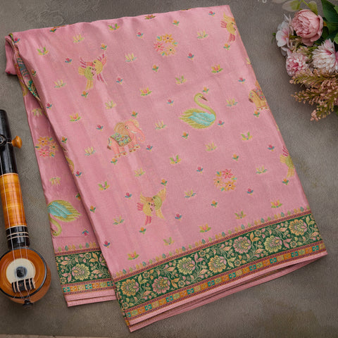 Golden Peach Pashmina Tissue Silk Saree