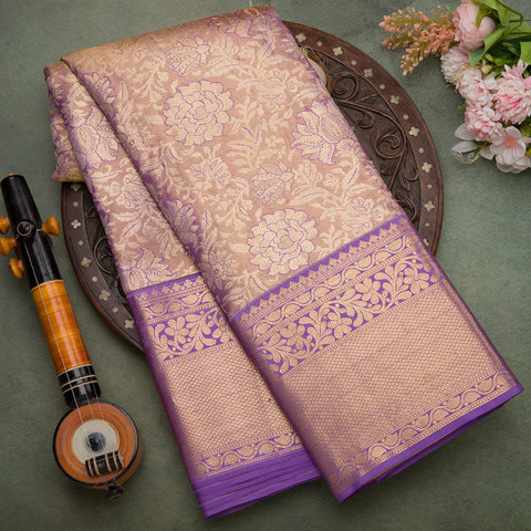 Golden Lavender Pure Kanjeevaram Brocade Silk Saree