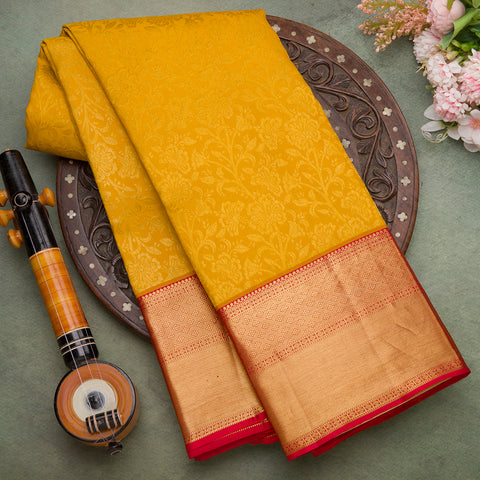 Mustard Pure Kanjeevaram Brocade Silk Saree