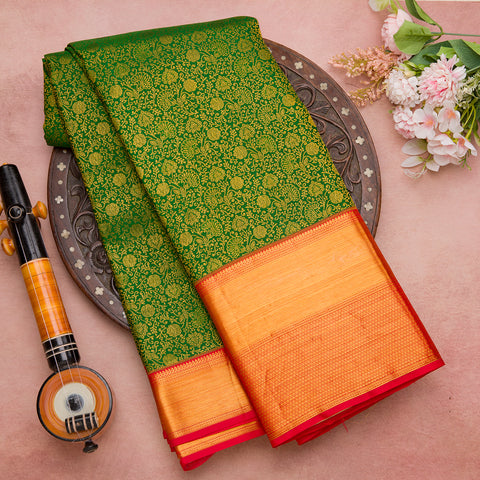 Bottle Green Pure Kanjeevaram Brocade Silk Saree