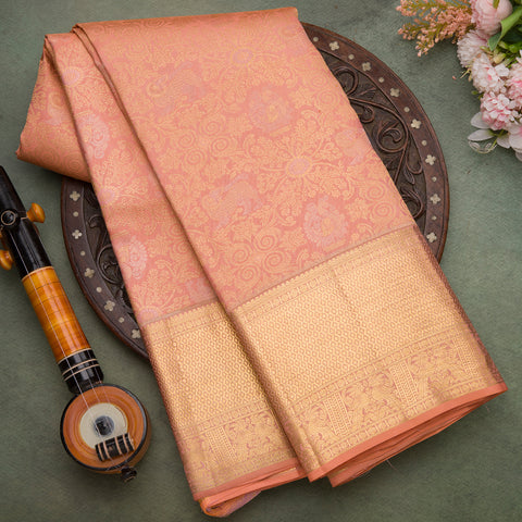 Peach  Pure Kanjeevaram Brocade Silk Saree