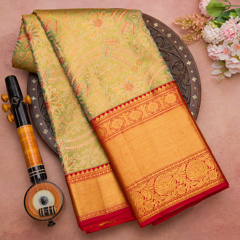 Golden Green Pure Tissue Silk Saree