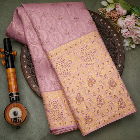 Pastel Pink Designer Kanjeevaram Brocade Silk Saree
