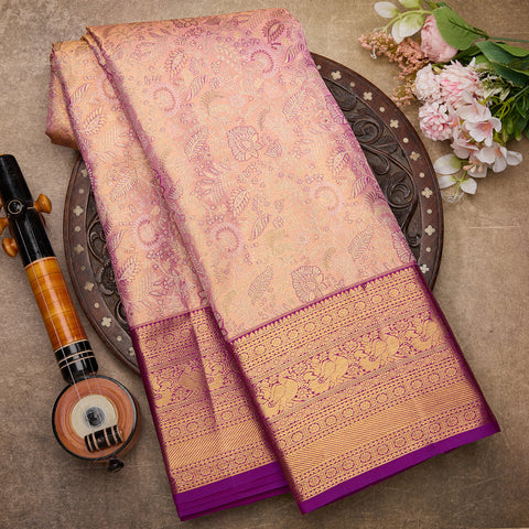 Pink with Purple Contrast Kanjeevaram Tissue Silk Saree