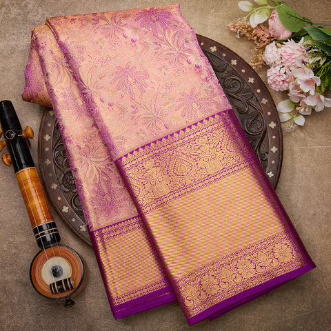 Pink with Purple Kanjeevaram Tissue Silk Saree