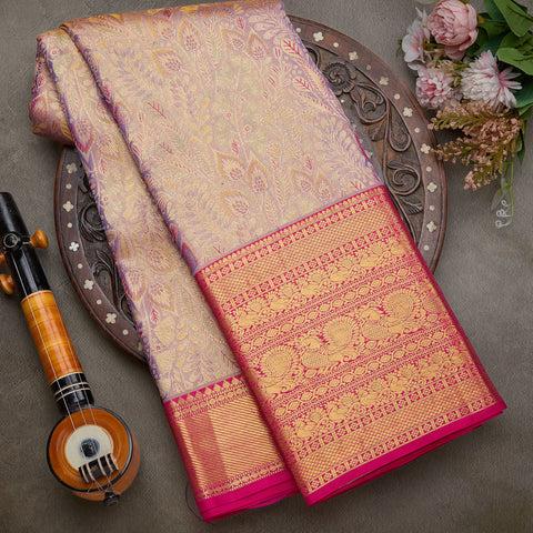 Lavender Pure Kanjeevaram Tissue Silk Saree
