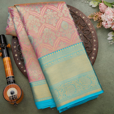 Pink Kanjeevaram Tissue Silk Saree