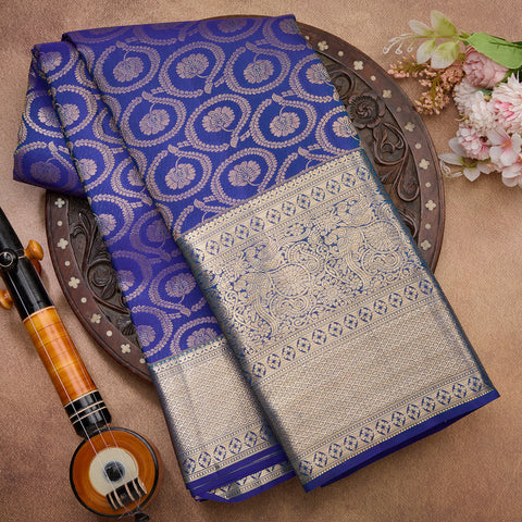 Blue Kanjeevaram Brocade Silk Saree