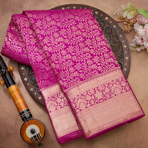 Magenta Pink Kanjeevaram Brocade Silk Saree