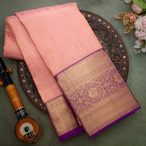 Peach Kanjeevaram Brocade Silk Saree