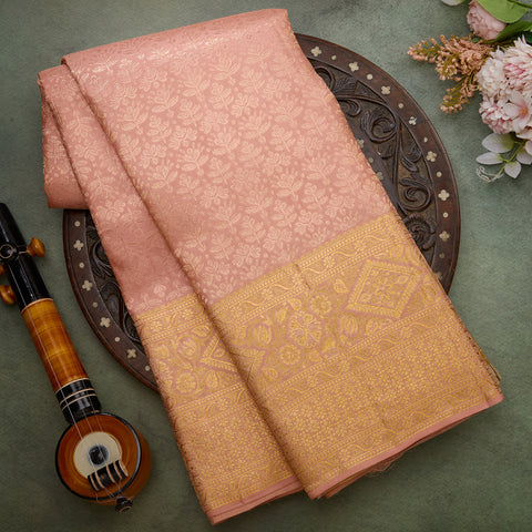 Pale Peach Kanjeevaram Brocade Silk Saree