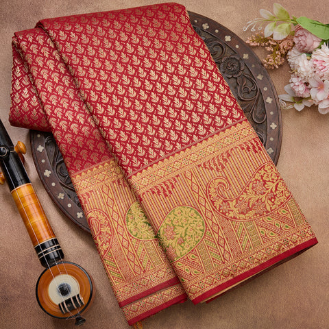 Maroon Pure Kanjeevaram Brocade Silk Saree