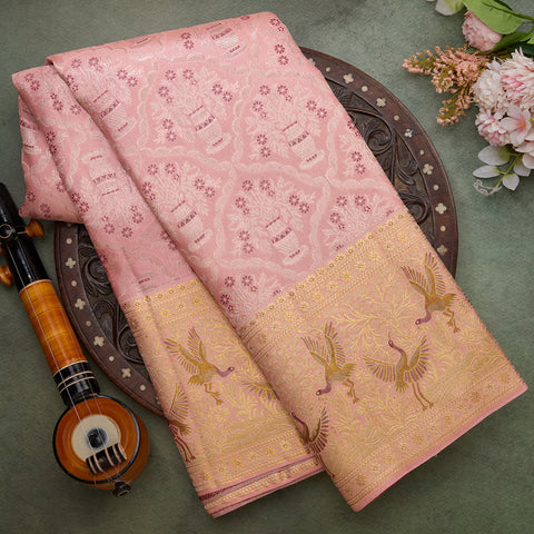 Peach Pure Kanjeevaram Brocade Silk Saree