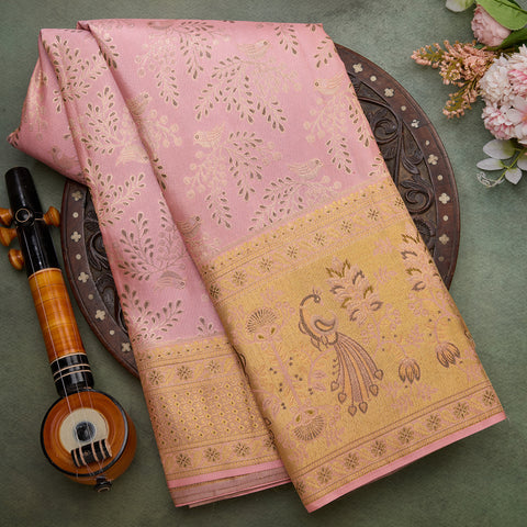 Light Pink Pure Kanjeevaram Brocade Silk Saree