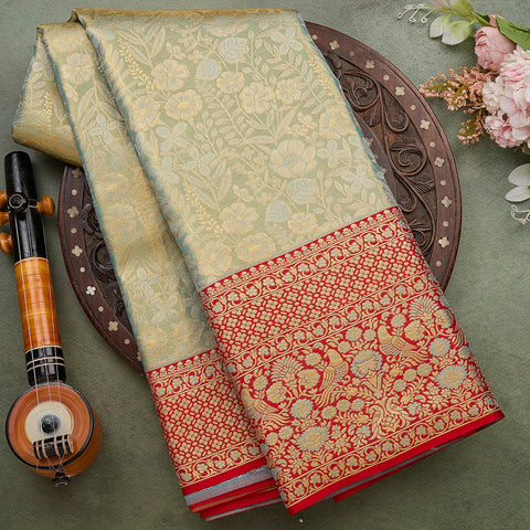 Pista Green Kanjeevaram Tissue Silk Saree