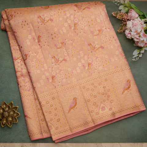 Peach Tissue pure Kanjeevaram Silk Saree