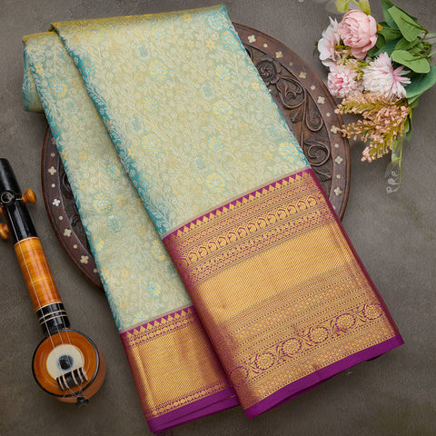 Sea Green Pure Kanjeevaram Tissue Silk Saree
