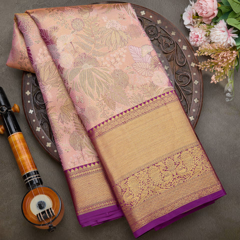 Peach Pure Kanjeevaram Tissue Silk Saree