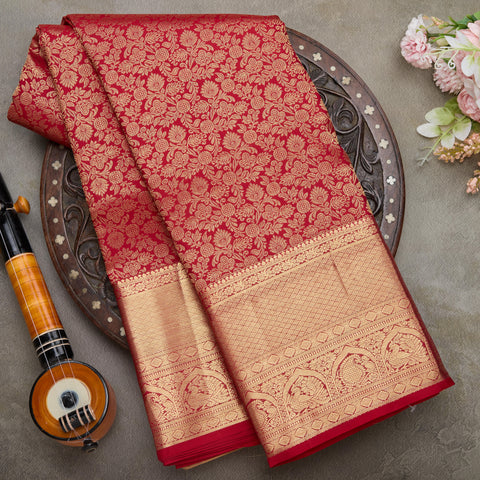 Red Kanjeevaram Brocade Silk Saree