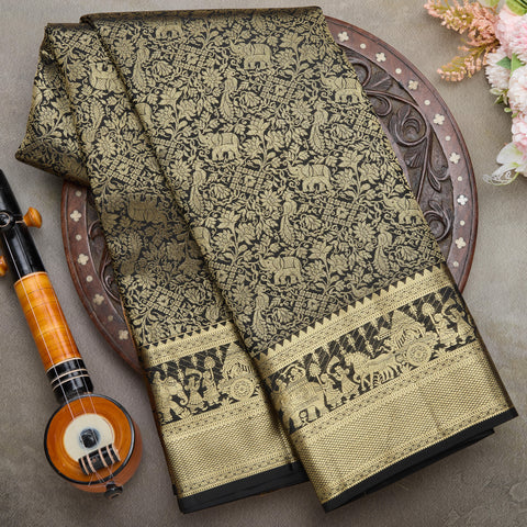Black Brocade Kanjeevaram Silk Saree