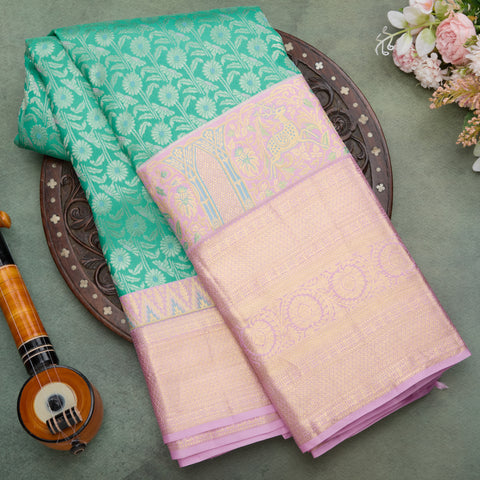 Sea Green Pure Kanjeevaram Brocade Silk Saree
