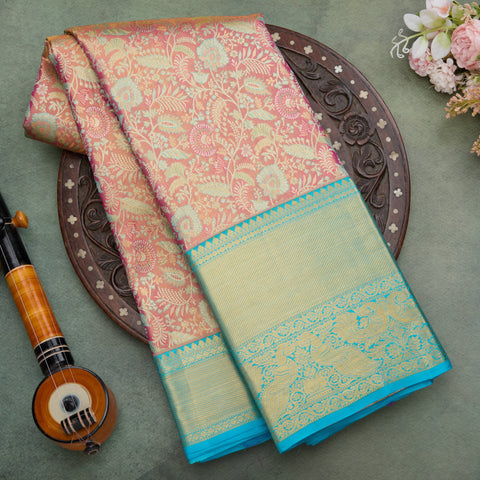 Onion Pink Handloom Kanchi Tissue Brocade Silk Saree
