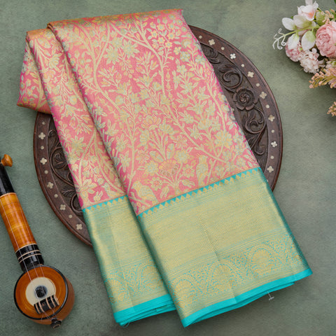 Onion Pink Handloom Kanchi Tissue Brocade Silk Saree