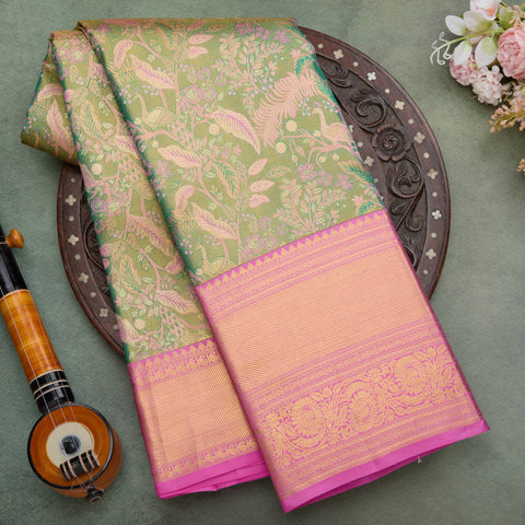 Light Green Handloom Kanchi Tissue Brocade Silk Saree