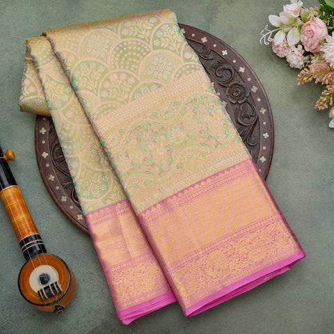 Light Mint Green Handloom Kanchi Tissue Brocade Silk Saree