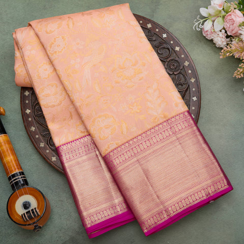 Peach Handloom Kanchi Tissue Brocade Silk Saree