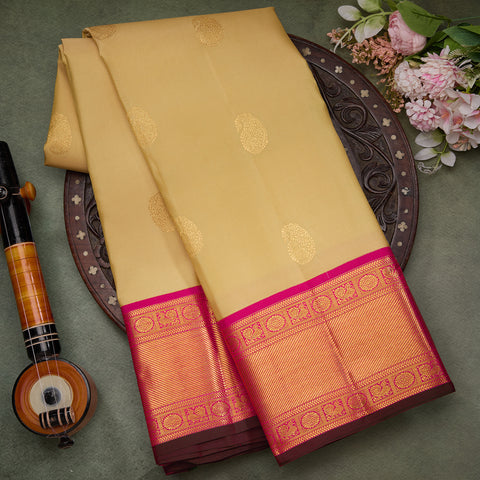 Gold with pink Traditonal Kanjeevaram Silk Saree