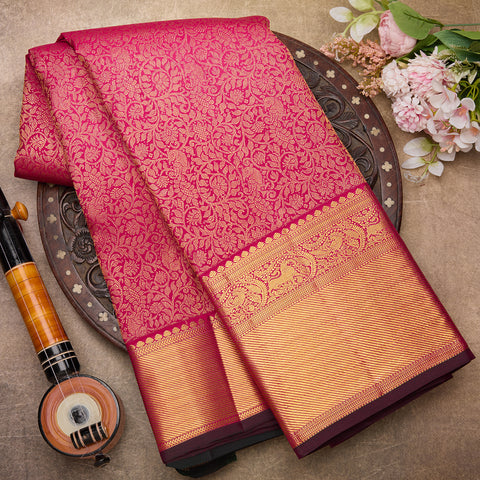 Magenta Pink Kanjeevaram Brocade Silk Saree