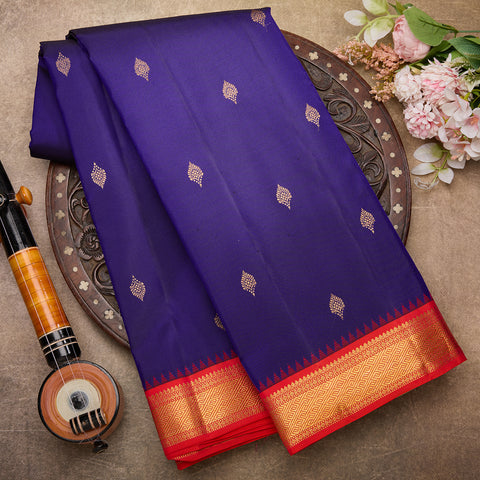 Royal Blue with Orange Traditional Kanjeevaram Silk Saree