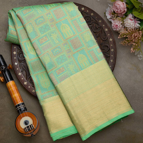 Apple Green Pure Kanjeevaram Designer  Silk Saree