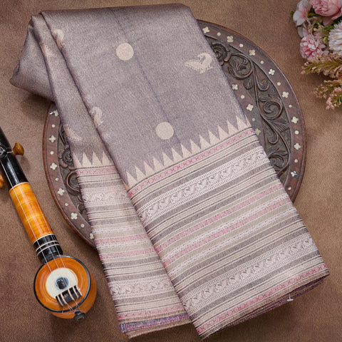 Ash Gray Pure Kanjeevaram Designer  Silk Saree