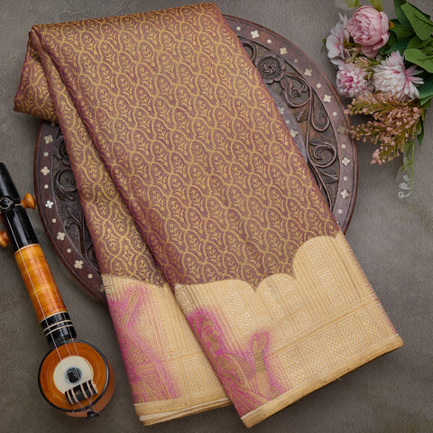 Golden-Brown Pure Kanjeevaram Designer Silk Saree