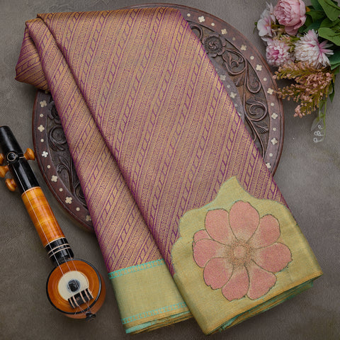 Golden-Mauve Pure Kanjeevaram Designer Silk Saree