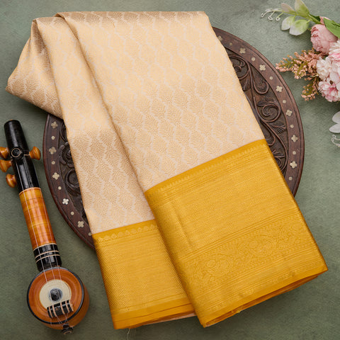 Ivory Kanjeevaram Brocade Silk Saree