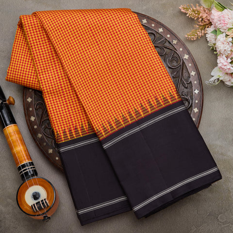 Mustard with Black Traditional Kanjeevaram Silk Saree