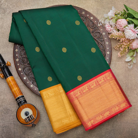 Bottle Green Handloom Kanchi Silk Saree